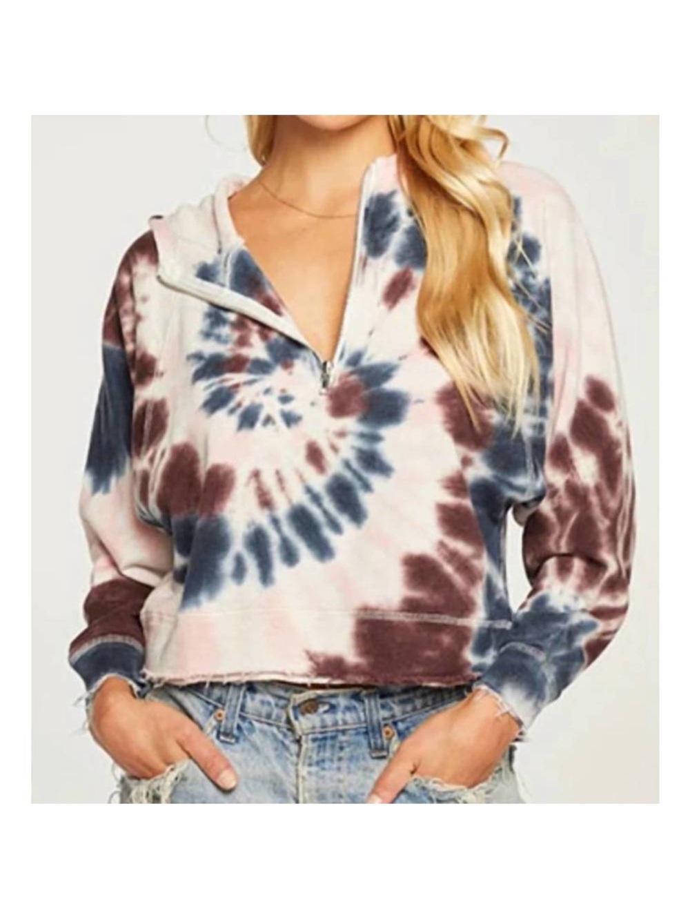 Chaser Tie-Dye Half-Zip Hoodie in Pink, Blue & Burgundy